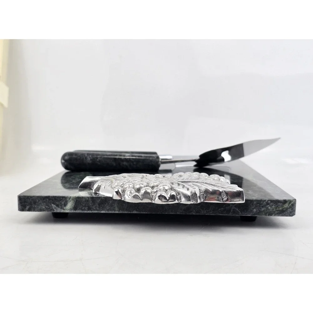 Pier One Imports Green Marble Handle Cheese Knife Set & Matching Cutting Board